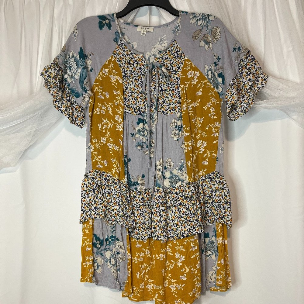 Umgee Mixed Patterned Floral Print Dress